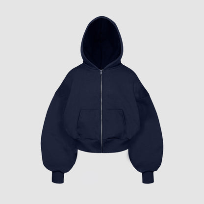 Ultra Heavyweight Cropped Zip Hoodie (Dark Navy)