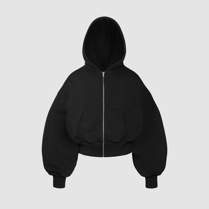 Ultra Heavyweight Cropped Zip Hoodie (Black)