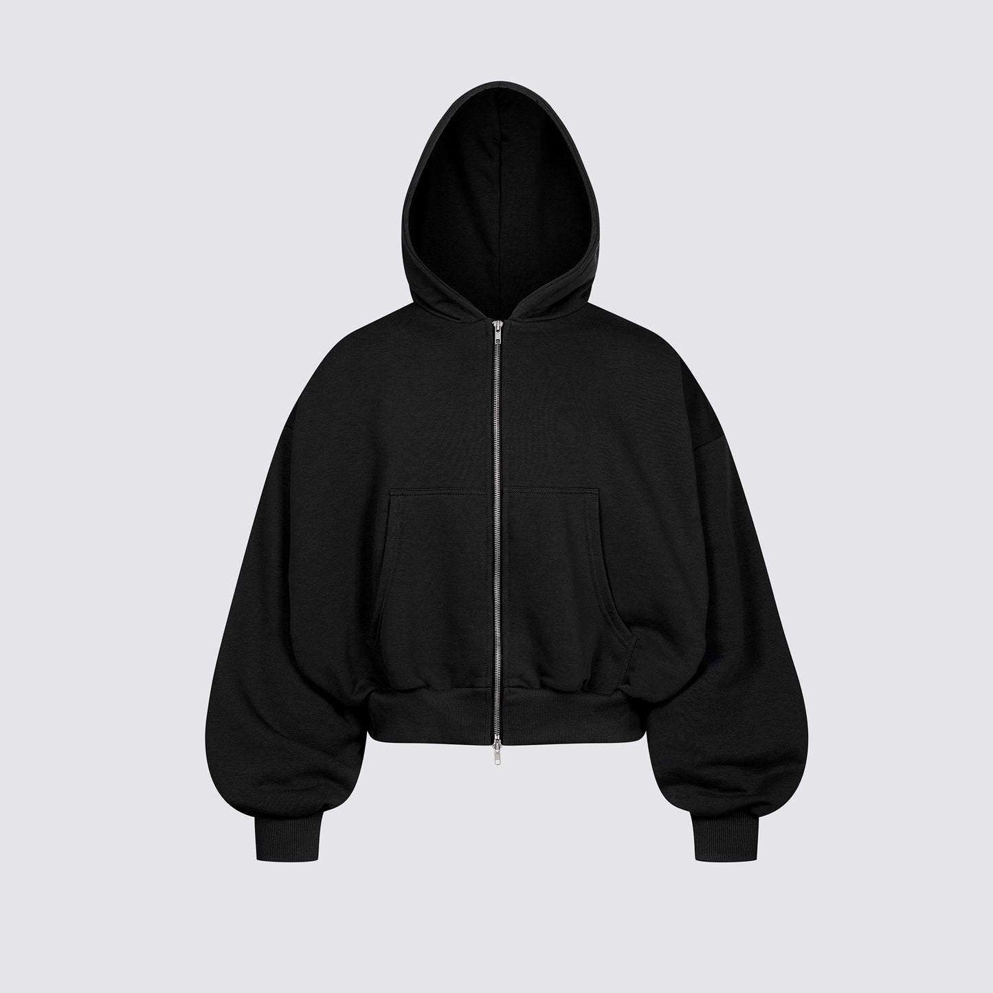 Boxy Flowy Double Zip Hoodie v2 (Black)