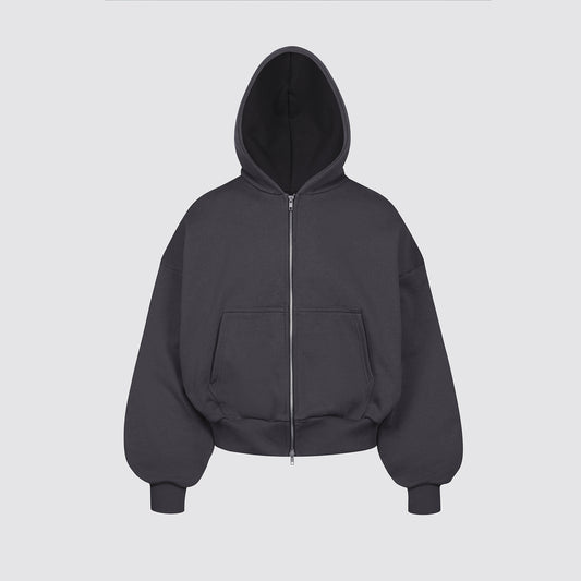 Boxy Ultra Heavyweight Double Zip Hoodie (Graphite)