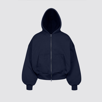 Boxy Ultra Heavyweight Double Zip Hoodie (Dark Navy)