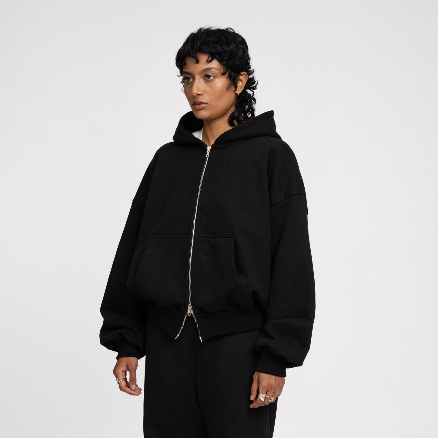 Boxy Ultra Heavyweight Double Zip Hoodie (Black)