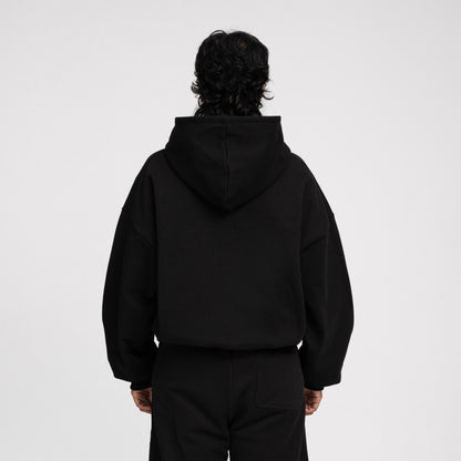 Boxy Ultra Heavyweight Double Zip Hoodie (Black)