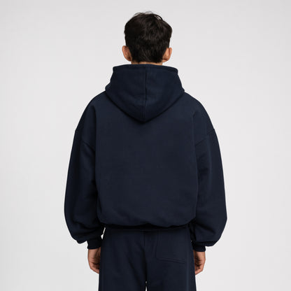 Boxy Ultra Heavyweight Double Zip Hoodie (Dark Navy)