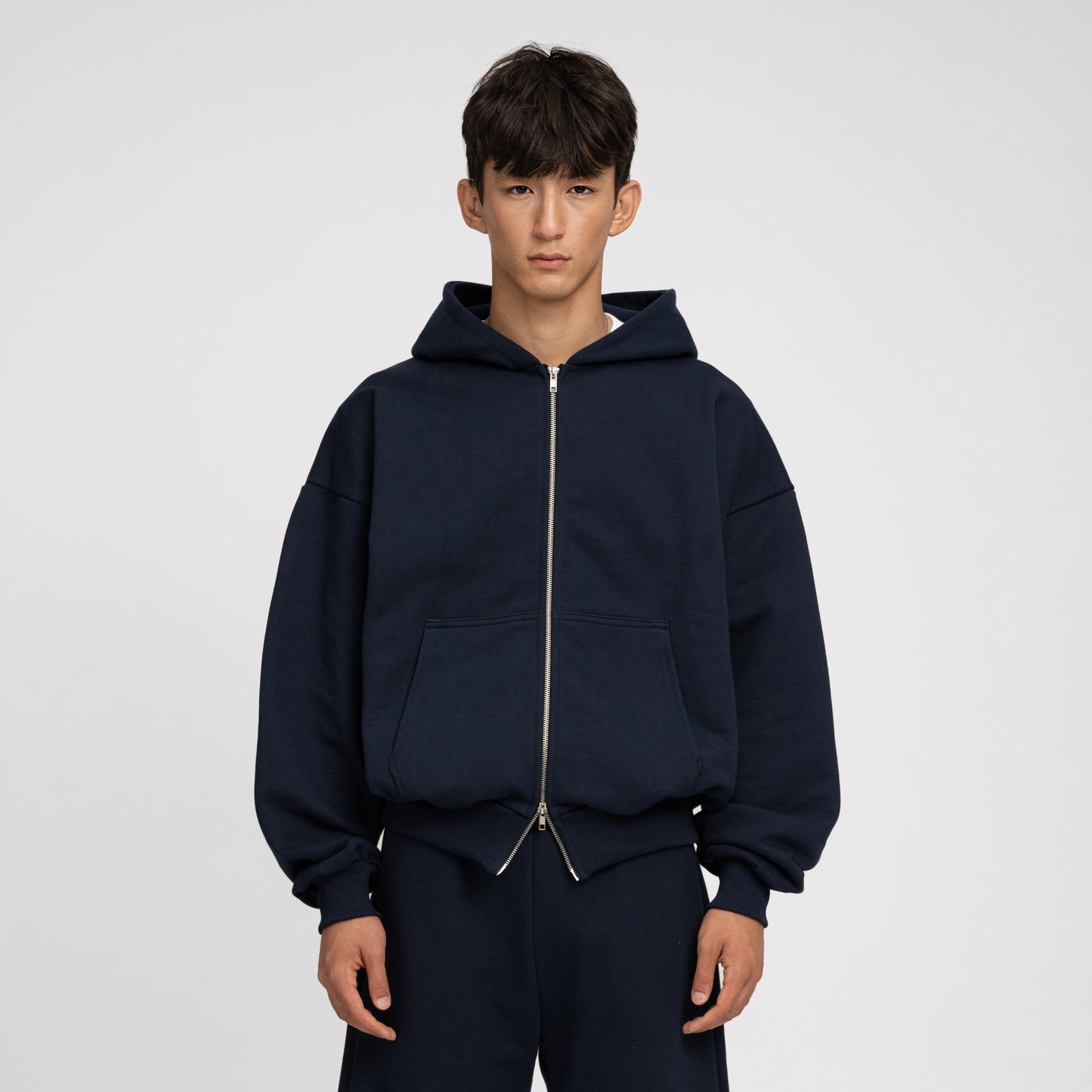 Boxy Ultra Heavyweight Double Zip Hoodie (Dark Navy)